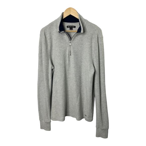 MK Michael Kors Light Gray 1/4 Zip Long Sleeve Textured Pullover Men's Large - Picture 1 of 6
